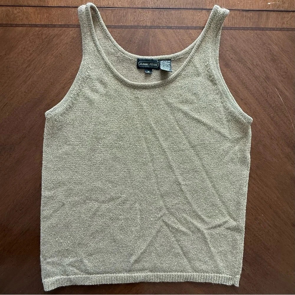 Jeanne Pierre Holidays Sleeveless Gold Metallic Wool Blend Tank Women's Med EUC